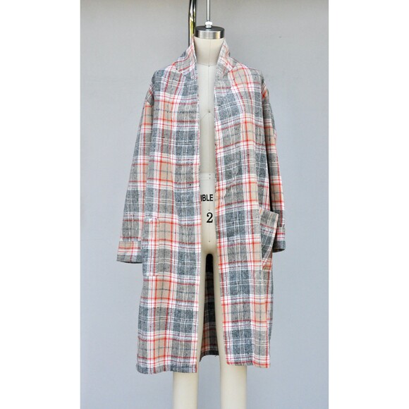Vintage Unisex Checkered Plaid Robe Bed Jacket Layering Loungewear Duster S - M - Picture 8 of 8
